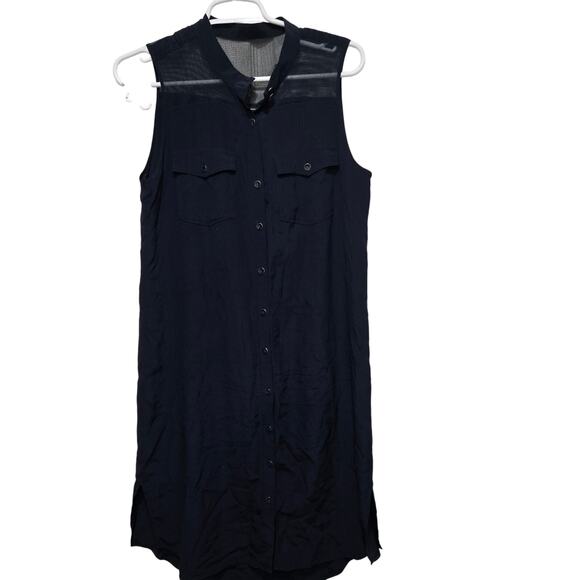 Club Monaco 100% Silk Blue Sleeveless Knee Dress Women's 6 Sheer Detail - Picture 1 of 9